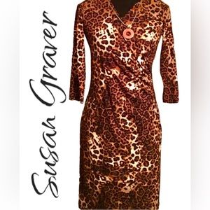 ❤️Susan Graver Animal Print Faux Wrap Surplice Dress. P/1/A823